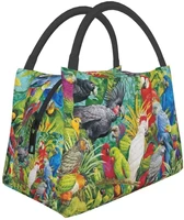 portable insulated lunch bag parrots paradise waterproof tote bento bag for office school hiking beach picnic fishing