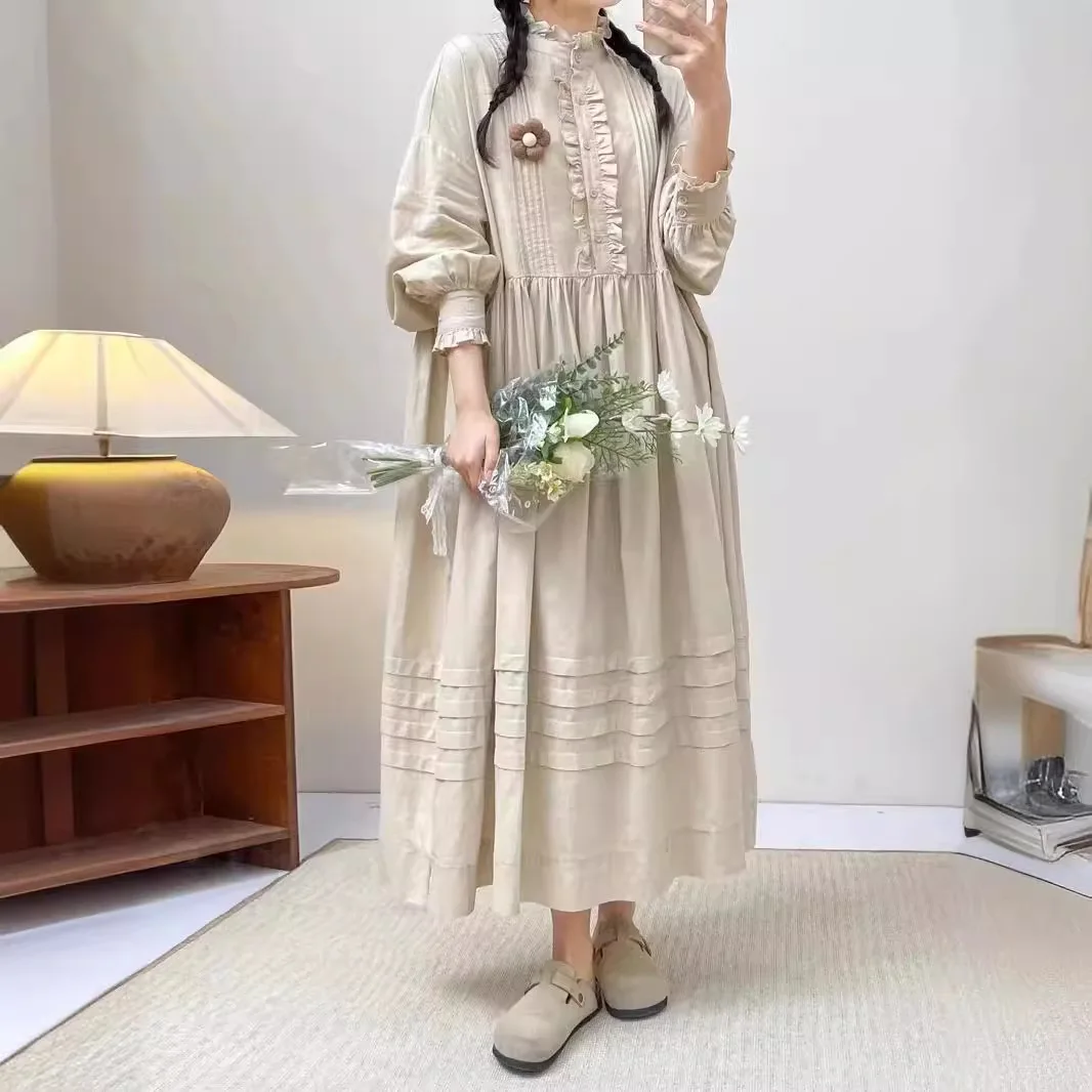 Новые летние хлопковые платья с длинными рукавами женское однотонное платье Mori