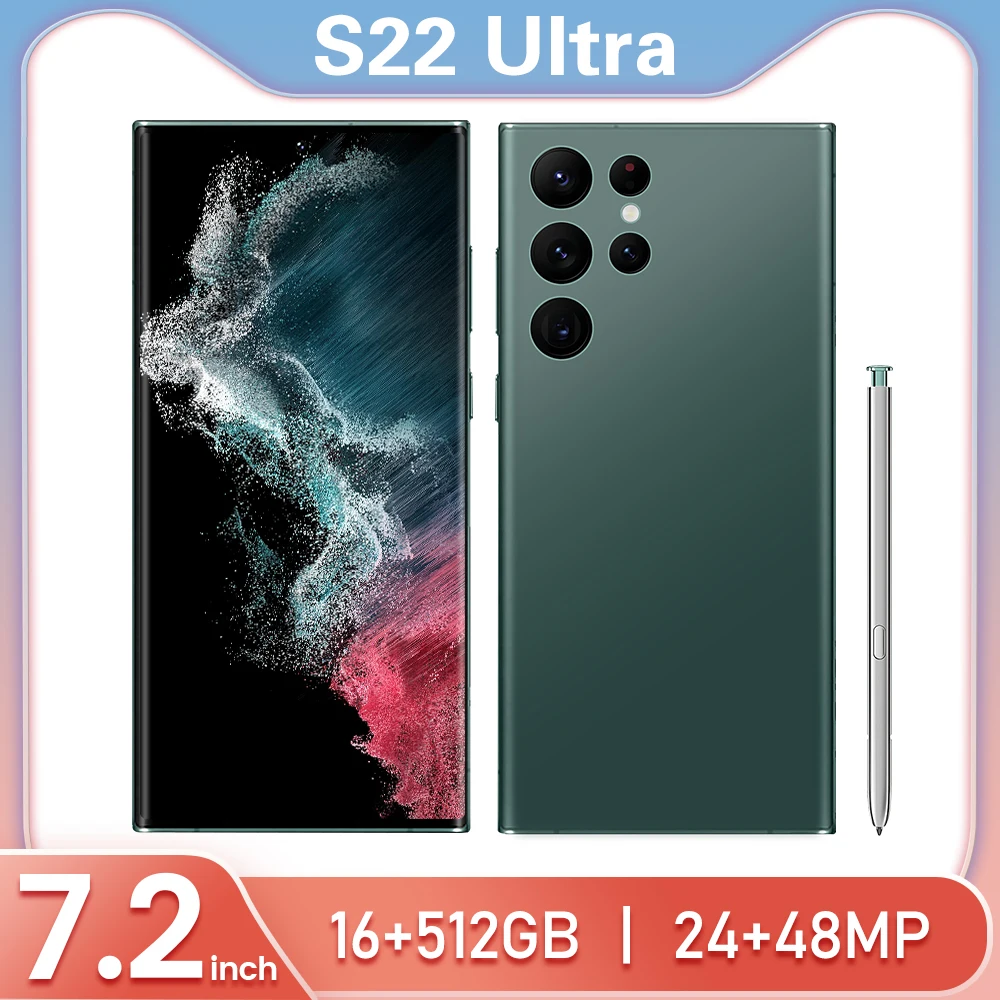 Смартфон глобальная версия S22 Ultra 8/16 ГБ 256/512 MTK6889 десять ядер 7 2 дюйма Android 12 55 новый