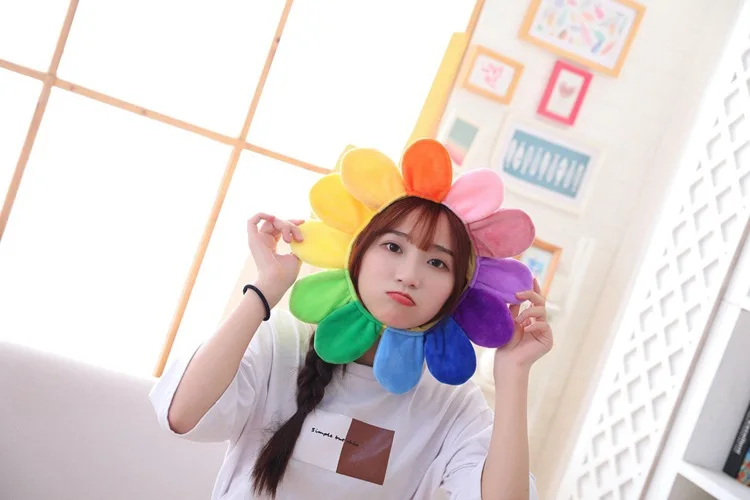 

35cm Cosplay Simulation lovely sun flower hat Cartoon headgear photo performance props Stuffed Plush Toys costume party girl