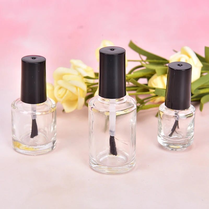 

1pc 5ml/10ml/15ml Portable Transparent Glass Nail Polish Bottle Empty Brush Cosmetic Containers Nail Glass Bottles With Brush