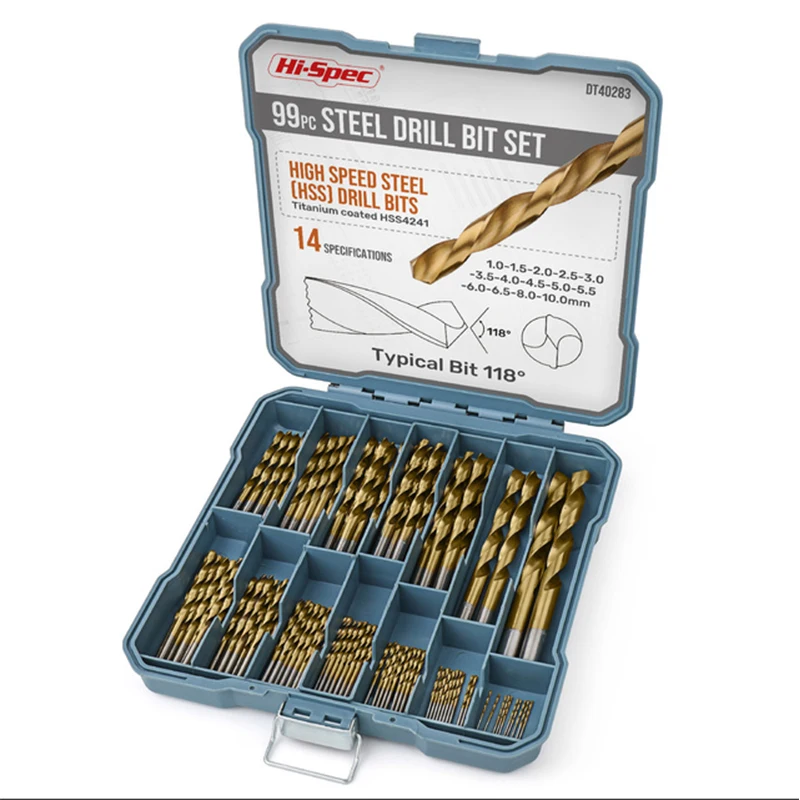 99/130PC Titanium Twist Drill Bit Set Anti-Walking Conventional 118° Tip High Speed Steel HSS Drill Wood Tool Set In Plastic Box