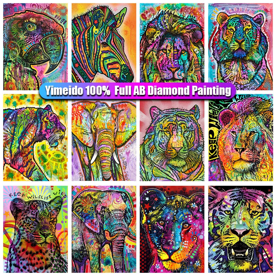 

Алмазная живопись YIMEIDO 5D 100% AB «Тигр лев», вышивка крестиком, квадратная круглая Алмазная вышивка, ручная работа с животными, стразы