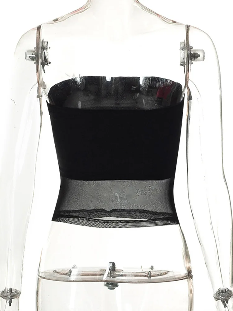 Сетчатый корсет черный укороченный топ Женский Топ в стиле пэчворк сексуальная
