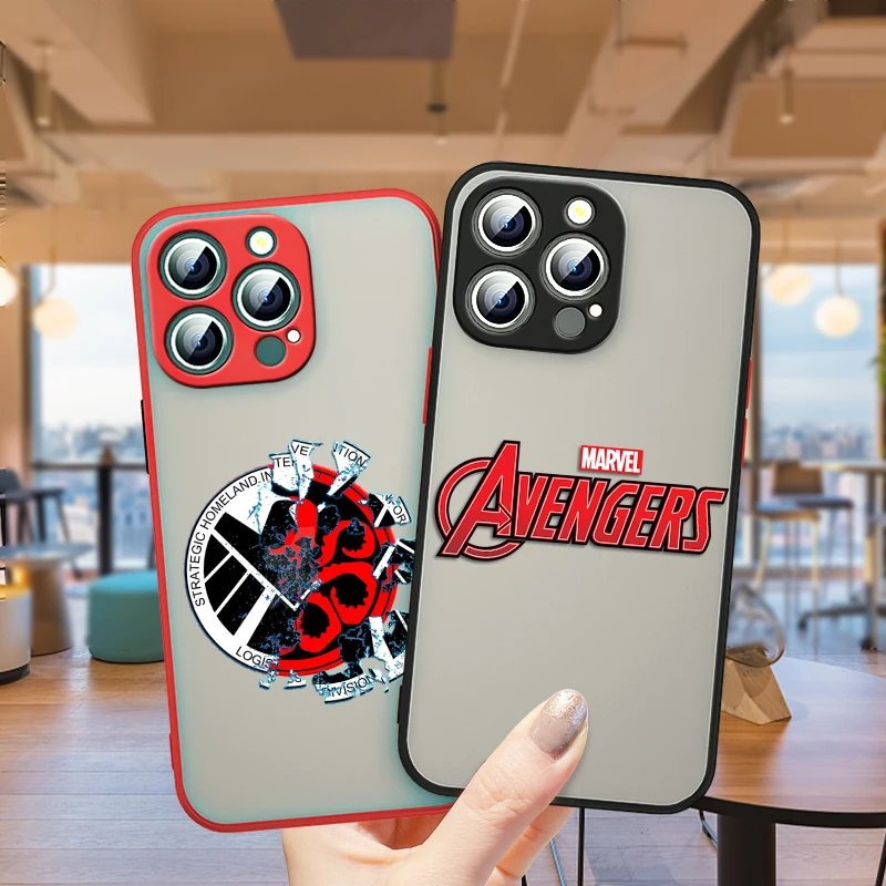 

Marvel Avengers logos For Apple iPhone 13 12 11 Pro Max Mini XS Max X XR 6 7 8 Plus SE Frosted Translucent Phone Case
