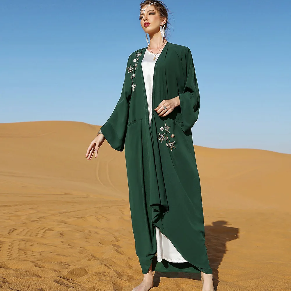 Модное арабское платье в африканском стиле, мусульманская длинная юбка с длинным рукавом, повседневная женская зеленая Свободная Женская о...