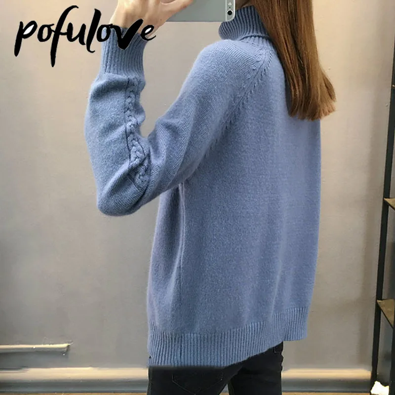 Свитер Женская водолазка и бархатный вязаный пуловер однотонный корейский