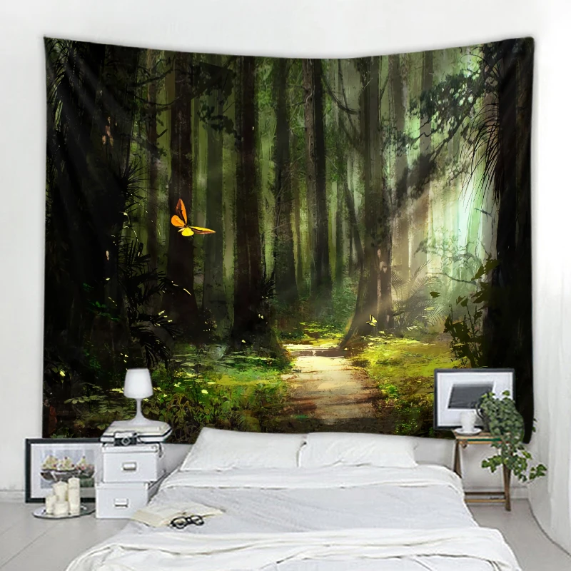 

Fantasy Forest Tapestry Mushroom Castle Fairy Tale Living Room Bedroom Children's Room Wall Hanging Home Decoration