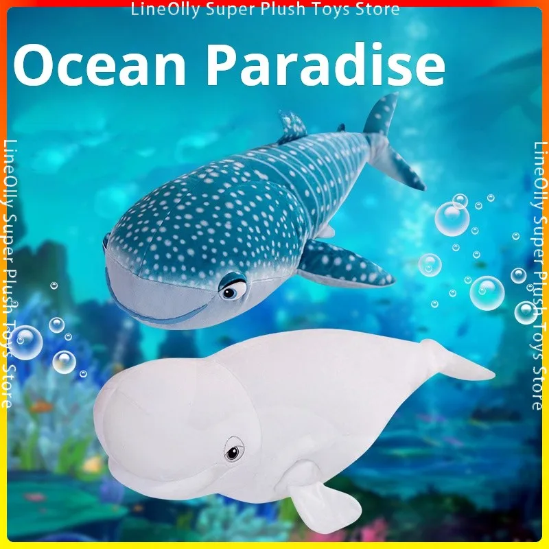 Плюши в виде голубого акулы и белого кита 75 см