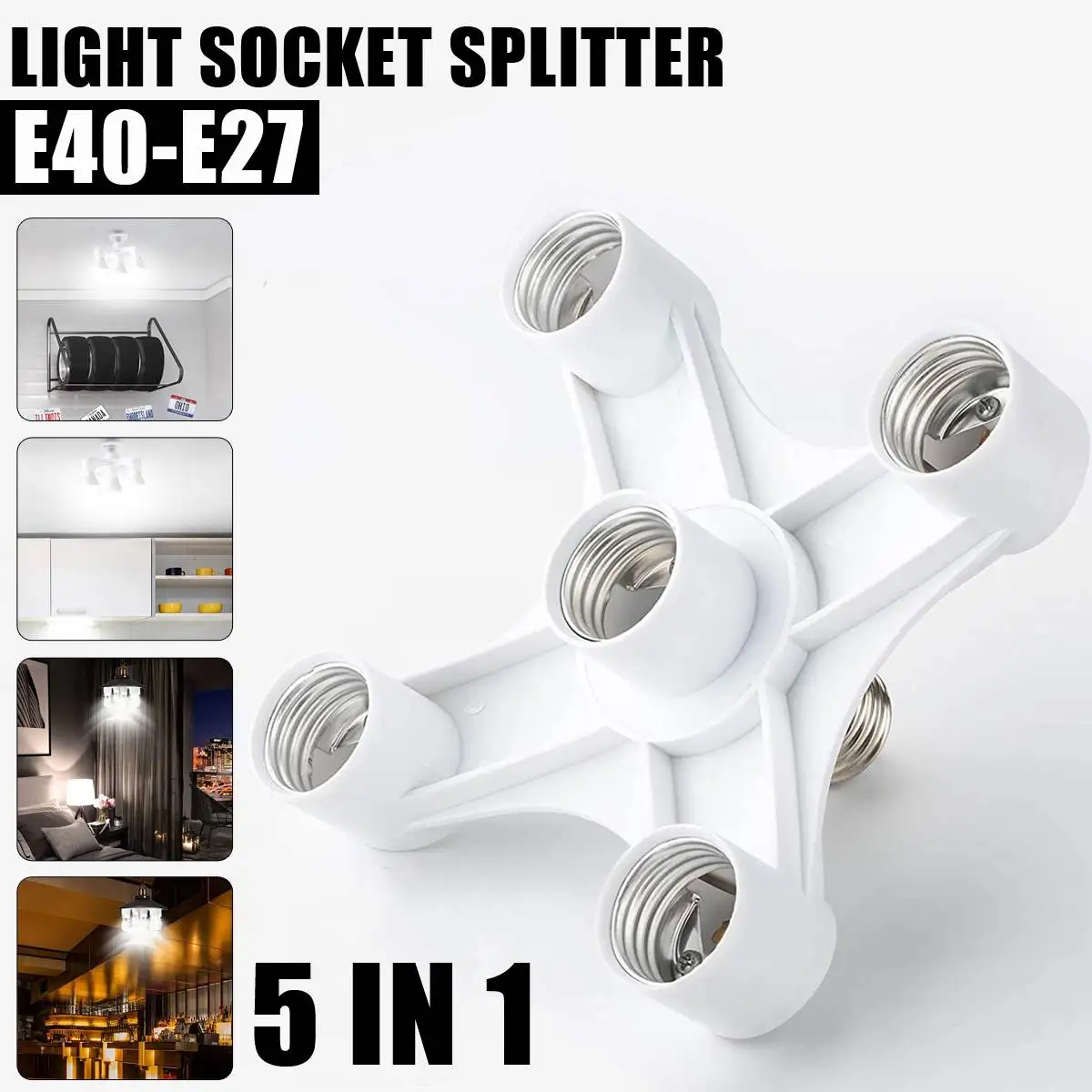 

5 in 1 E40 to E27 Blub Head Lamp Holder Converters Lamp Base Socket Adapter Splitter Screw Induction LED Light Lamp Bulb