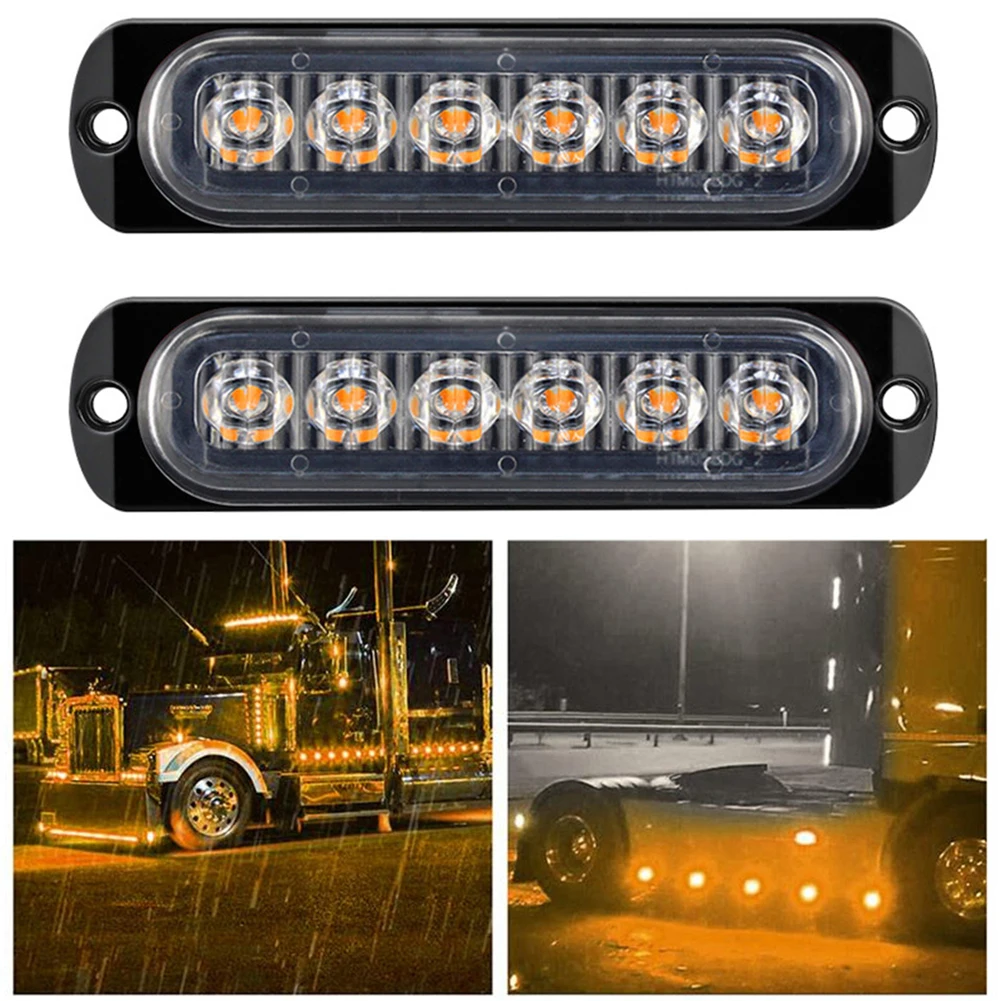

10PCS Amber Strobe Lights 18 Flashing Patterns Waterproof For Truck SUVs 4x4s Universal Ultra-slim 6 LED Strobe Lamp 12-24V