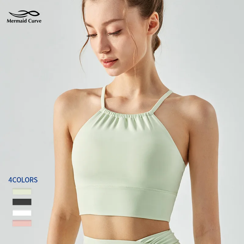 

Mermaid Curve Fitness Running Top Underwear Hanging Neck High-intensity Sports Bra Sleeveless Yoga Clothes Women's Summer