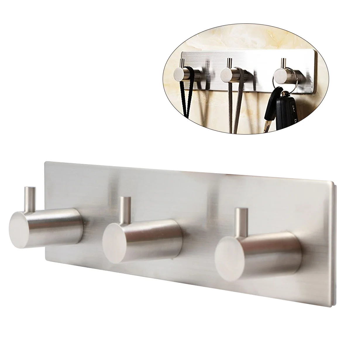 

Stainless Steel Hooks Hanger Key Purse Hooks Self Adhesive Heavy Duty Coat Hanger Robe Towel Hook 3-Hook for Bathroom Living