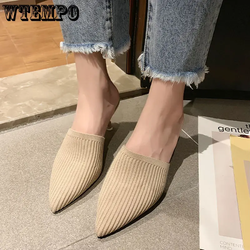 WTEMPO Summer Women Slippers Wear Thin Heels with Heels Sandals Breathable Wild Fashion High Heels Shoes Dropshipping
