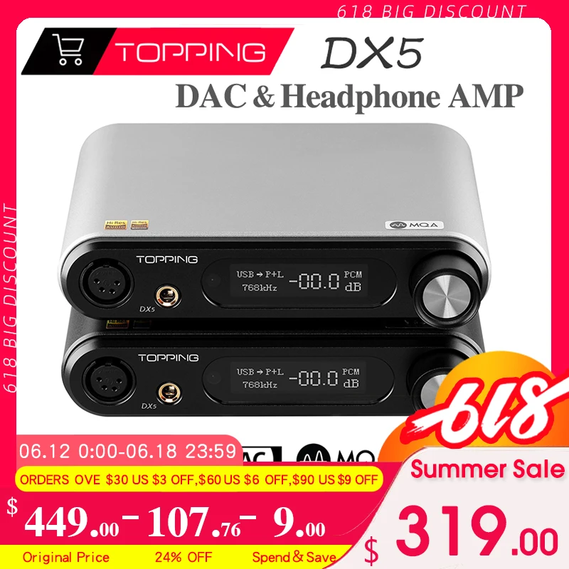 

TOPPING DX5 Digital Audio Music Decoder MQA USB DAC ES9068AS*2 Headphone Amplifier Balanced HIFI DSD512 PCM768kHz Bluetooth LDAC