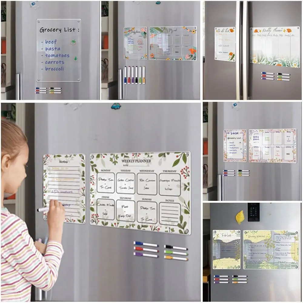 

7pcs Dry Erase Magnet Week Calendar Acrylic Magnetic Refrigerator Sticker New Fridge Magnets for Reusable Home Fridge