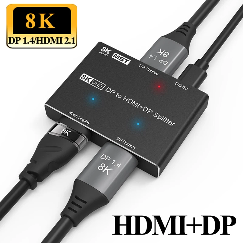 

Разветвитель Displayport 1,4 8k, Dp на Dp и Hdmi-совместимое видео 8k @ 30hz 4k @ 120hz, поддержка Mst Sst Hdr 3d, подключение к большому экрану