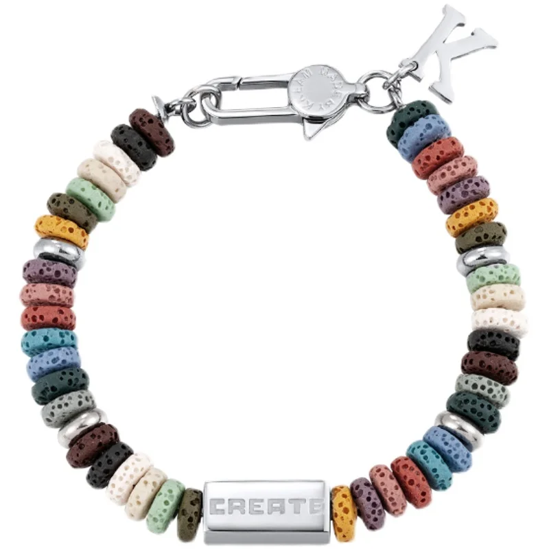 

Original Colorful Volcanic Stone Bracelet Hip-Hop Men And Women Stitching CREATE Square Street Fashion All-Match Jewelry