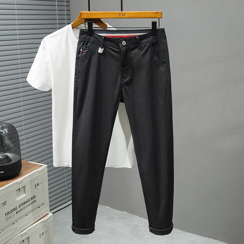 

Cotton Black Casual Trousers Spring Summer Loose Comfortable Breathable Cotton Pants Luxury Korean Men Designer Clothes