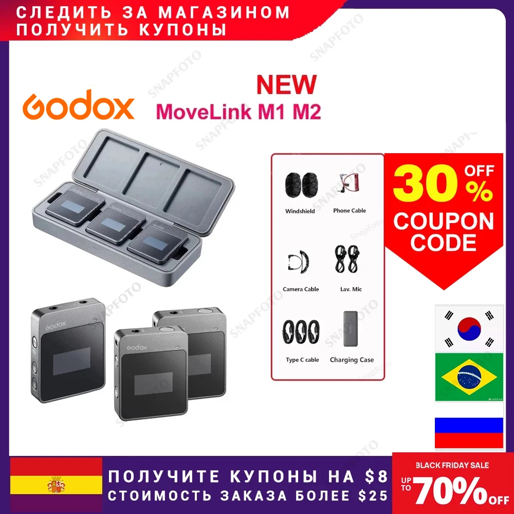 Микрофон Godox MoveLink 2 4G M2 M1 передатчик/приемник беспроводной петличный микрофон для