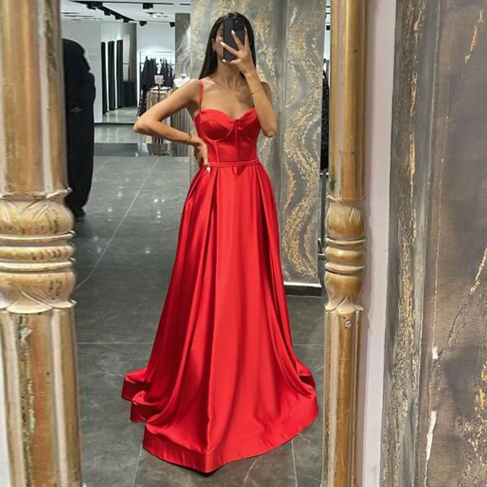 

Красные Классические Вечерние платья Милая атласная Русалка в Пол Вечерние платья на бретелях трапециевидной формы на молнии