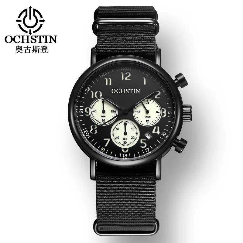 

OCHSTIN GQ081A Multifunctional Luxury Super-thin Waterproof Men Wristwatches Quartz Genuine Leather Strap Casual Watch for Men