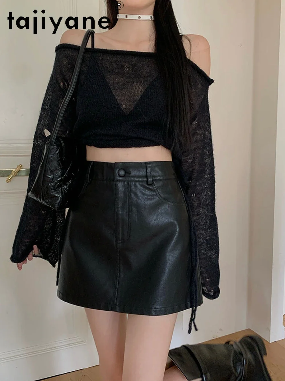 TAJIYANE юбки из натуральной овчины для женщин элегантная юбка кожи осень-зима 2023
