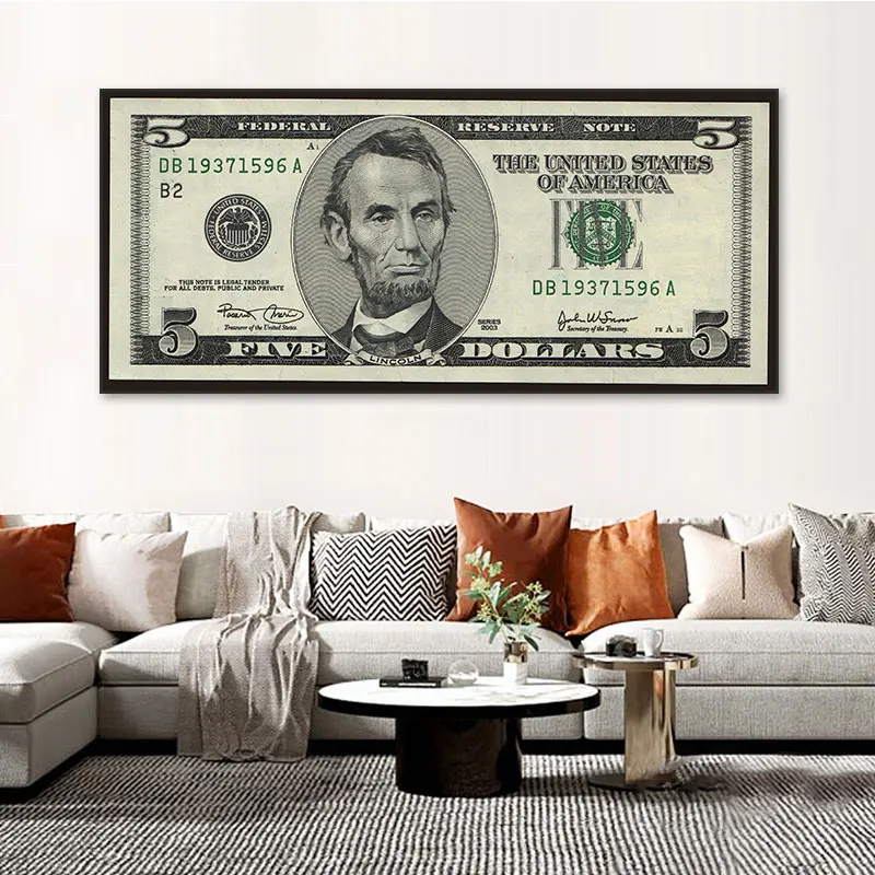 

5 USD Front Posters And Prints Print Lincoln Money Canvas Painting Modern Living Room Bedrooms Home Decoration Wall Art Pictures