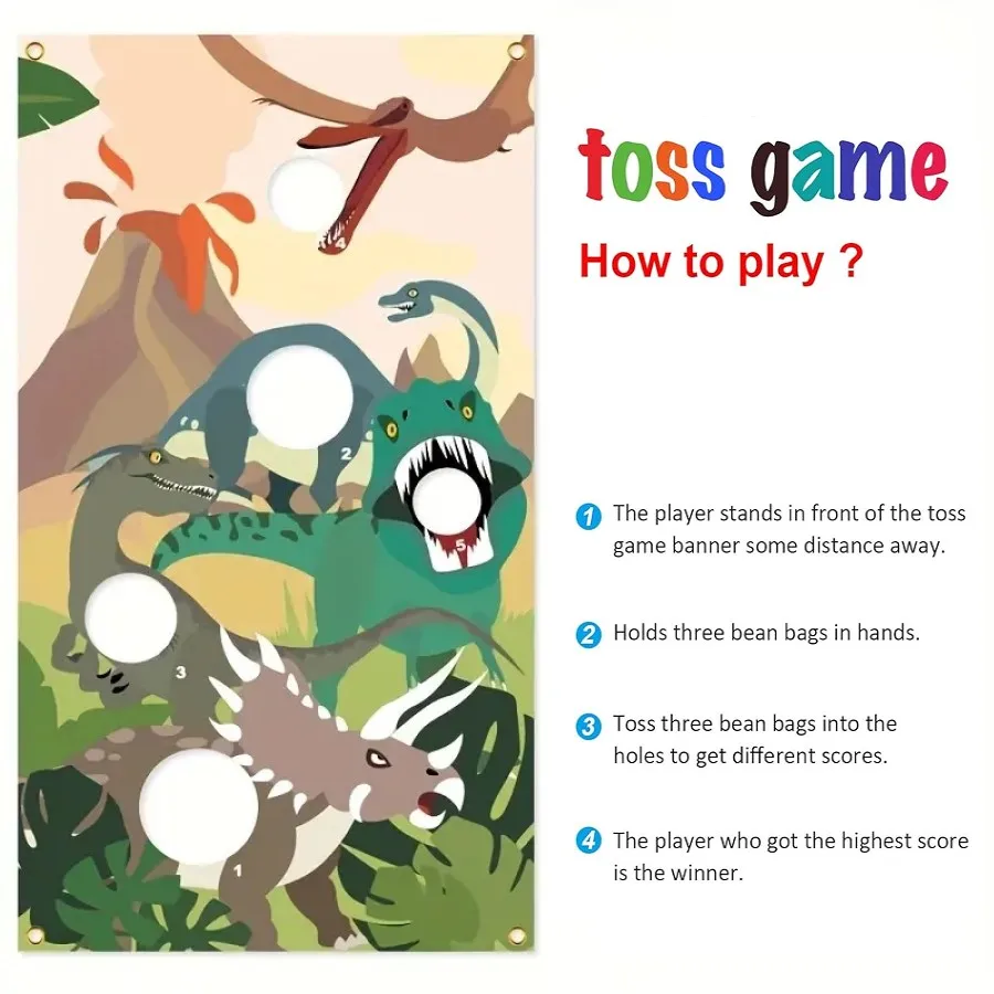 1 Набор креативный баннер для игр в виде динозавров с 3 мешками песка