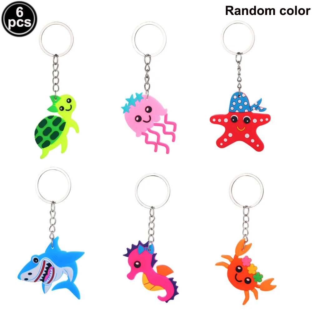 Cartoon  Ocean Animal Keychain Ocean Party Decorations Small Gifts  Crab Seahorse Shark Keychain Return Gift Birthday Wedding