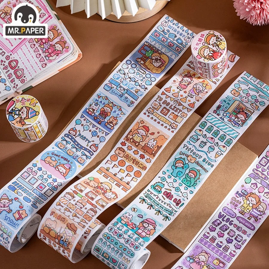 

Mr.paper 6 Styles Hand-painted Cartoon Washi Tape Cute Girl Decorative Hand Account Scrapbook Stickers DIY Label Sticker Tape