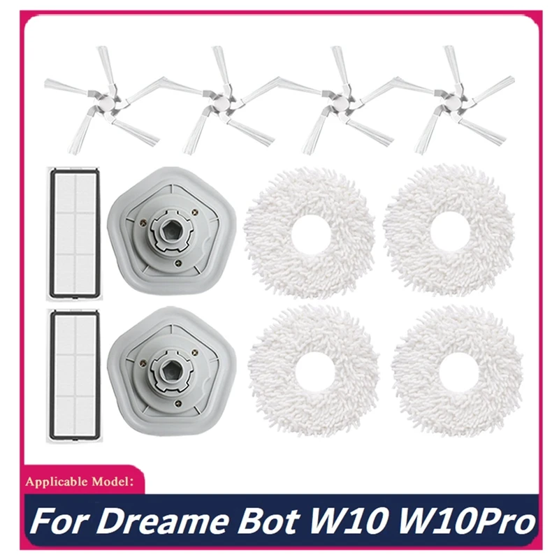 

12Pcs Replacement Spare Parts Washable HEPA Filter Mop Cloth Side Brush For Dreame W10/W10 Pro Robot Vacuum Cleaner
