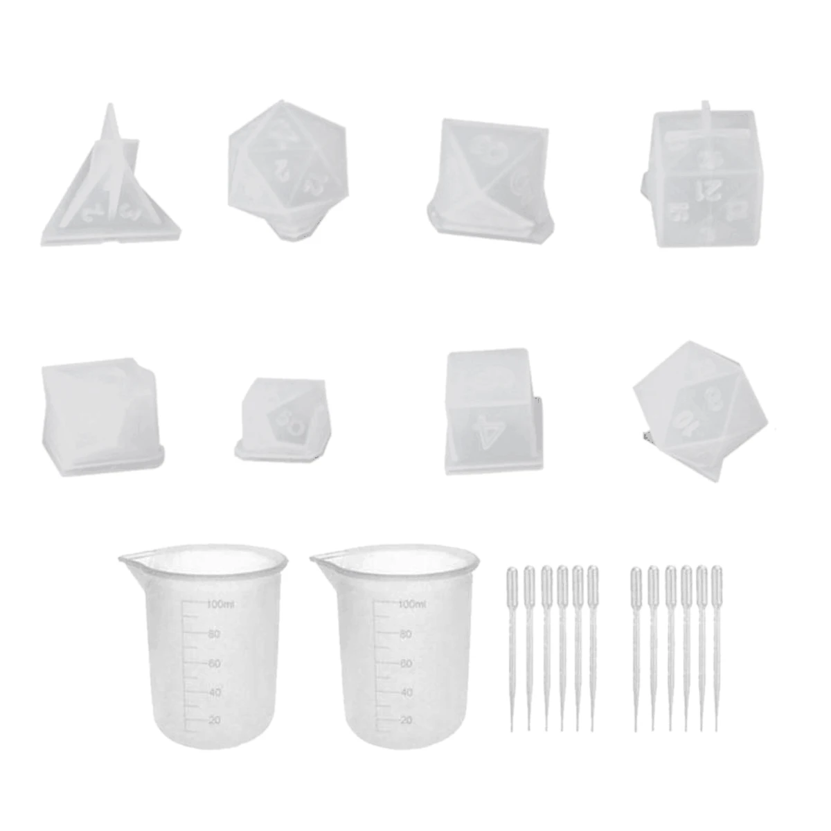 

22 Pcs Crystal Epoxy Set Dice Dice Grain Fillet Multi-Specification Digital Game Mirror Crystal Epoxy Mold DIY