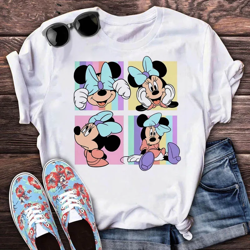 

Disney Hot Sales Printed Tshirt Women's Kawaii Graphic Tops Minnie Mickey Mouse T Shirts Fashion Casual Tees Female T-shirt Ropa