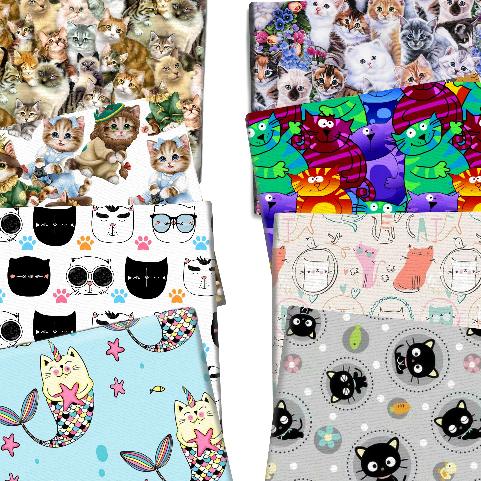 Ткань для купальников с принтом кошки полиэстер хлопок ткань шитья рукоделия