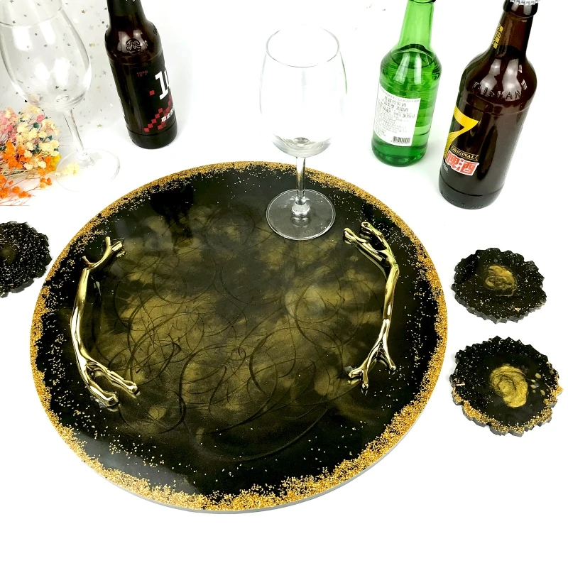 

Large Round Storage Tray Crystal Epoxy Resin Mold DIY Irregular Coaster Mold Coaster Bracket Silicone Mold