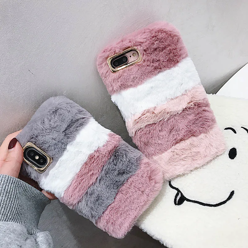 Fluffy Plush Furry Fur Pink Luxury Phone Case For Samsung Galaxy S 21 S21 Ultra S20 FE Note20 10 S10 S8 S9 S7 A51 A71 A21S Cover