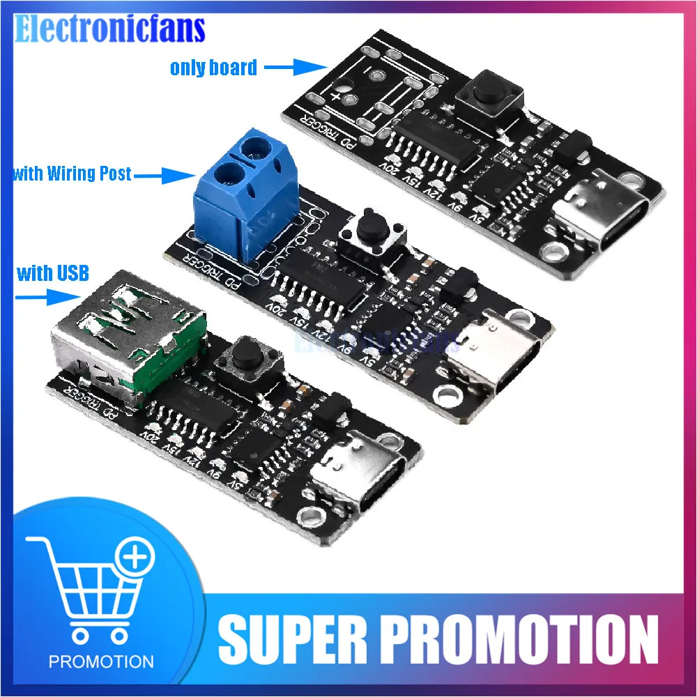 PD3.0 2.0 QC Decoy Female Chassis Type-C Trigger Board Automatic Voltage Detection Fast Charging Board with USB Wiring Post