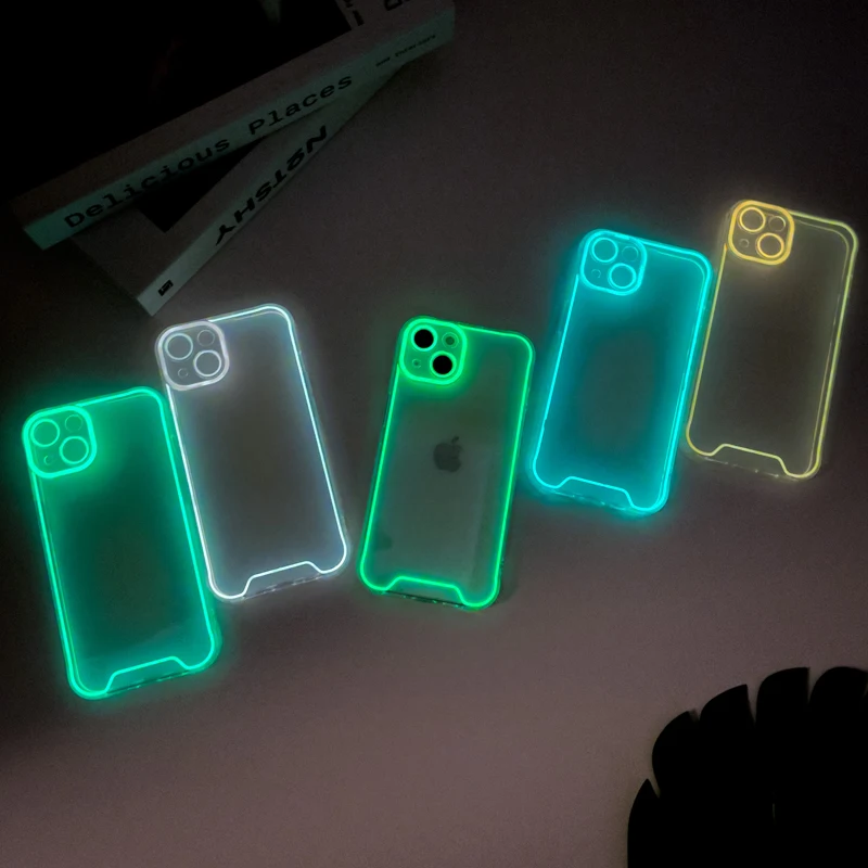 

Night Light Luminous Silicone Soft Case For iPhone 14 13 12 11 Pro Max For iPhone 14 Plus Protect Transparent Back Shell Cover
