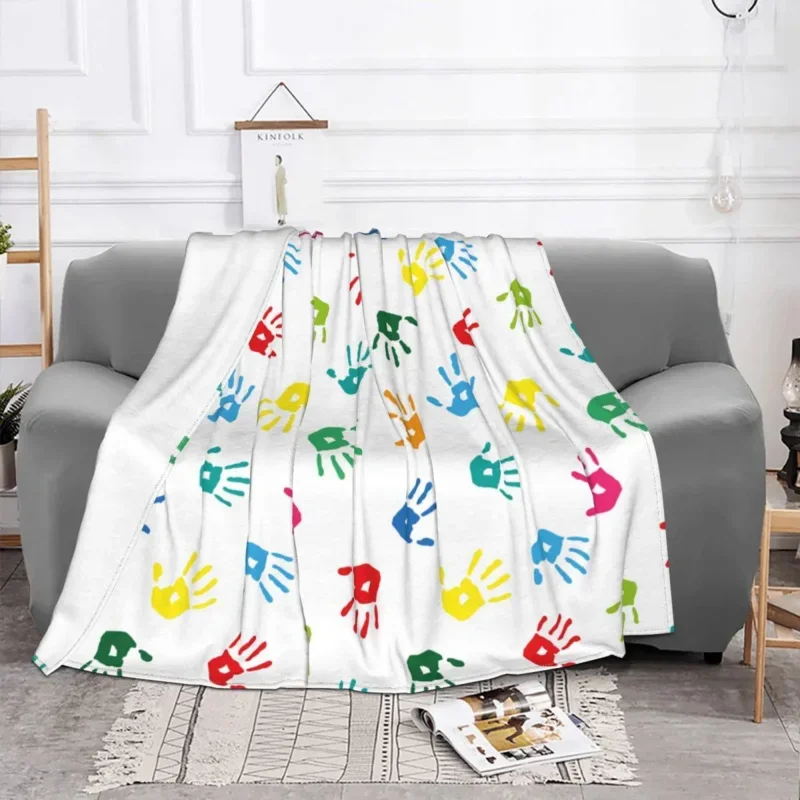 

Colorful Hand Print Fleece Winter Cartoon Cute Breathable Super Soft Throw Blanket For Sofa Outdoor Bedding Throws