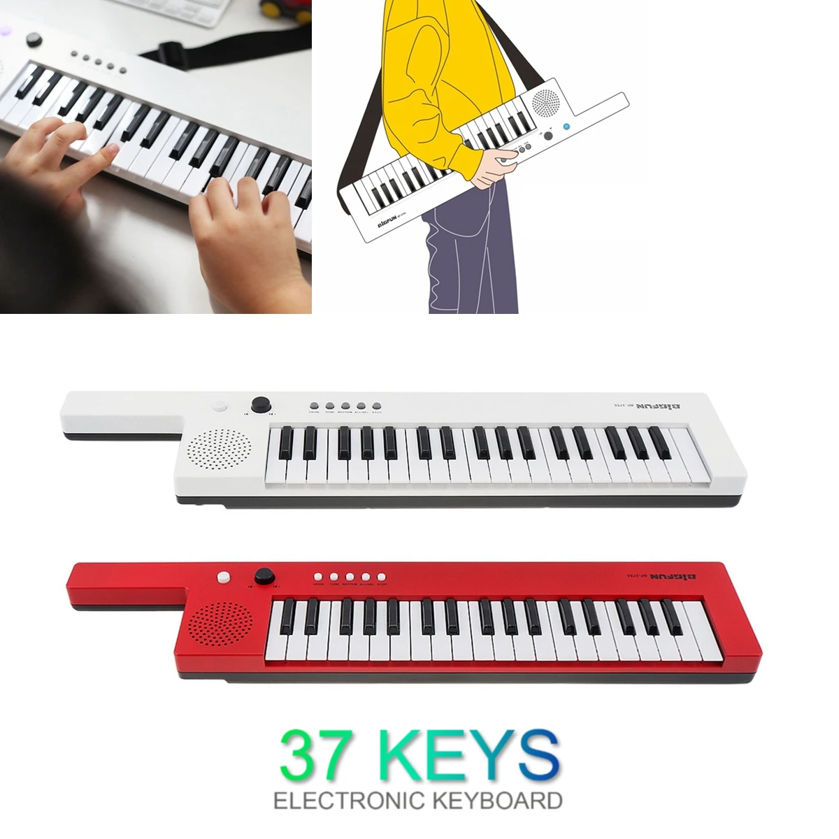 

Rechargeable 37 Keys Guitar Electronic Organ Mini Key Board Children Piano with Shoulder Strap & Microphone Enlightenment Gift