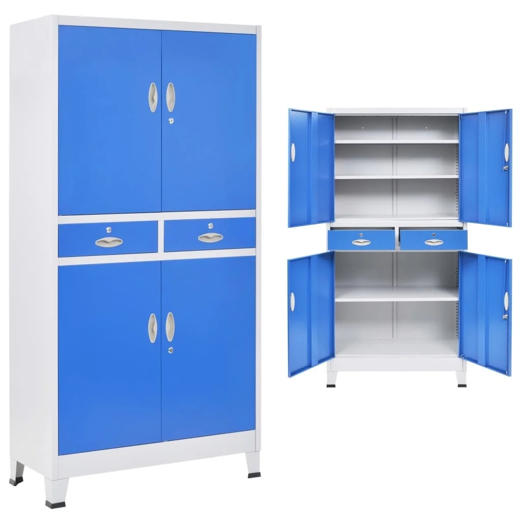 

Office Cabinet with 4 Doors Metal 35.4"x15.7"x70.9" Gray and Blue