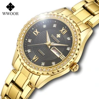 wwoor high quality stainless steel fashion lady watch luxury dress diamond gold woman wristwatch women gift 2022 date waterproof