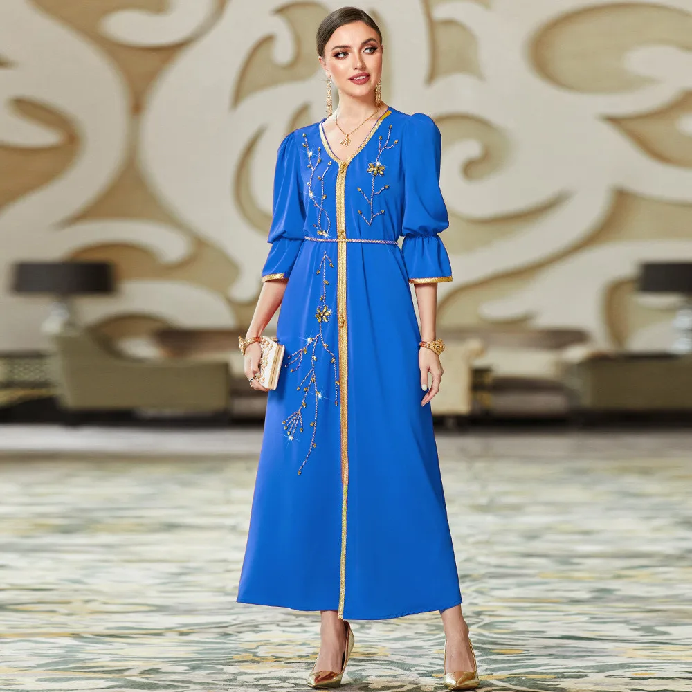 

Moroccan Kaftan Diamonds Abayas for Women Party Evening Maxi Dress 2023 Eid Mubarak Ramadan Jalabiya Muslim Dubai Robe Caftan