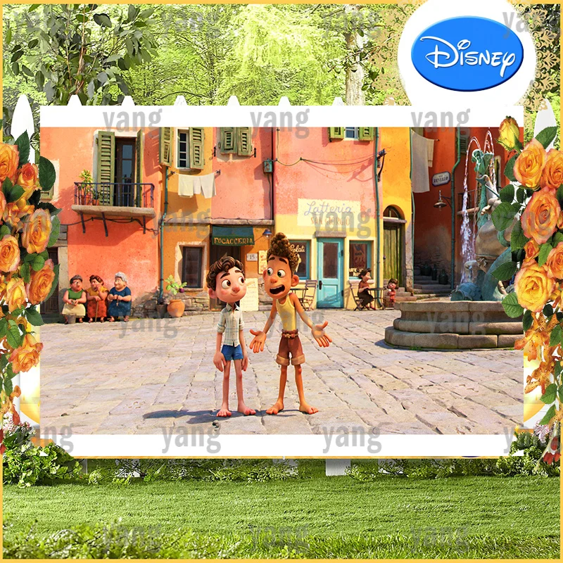 Disney Cartoon  Photo Customize Wall City Luca Summer Photography Background Backdrop Children Boy Birthday Party Decoration