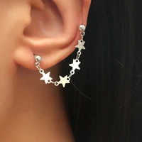 korean elegant cute simple personality star tassel ear clip stud earrings for women girls fashion metal chain jewelry gifts
