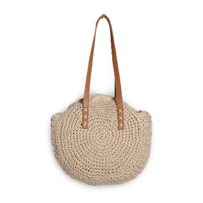 

New Straw Shoulder Bag Preparation Beach Vacation Travel Large Capacity Bags Round Simple Openwork Flower Weaving Casual Fashion