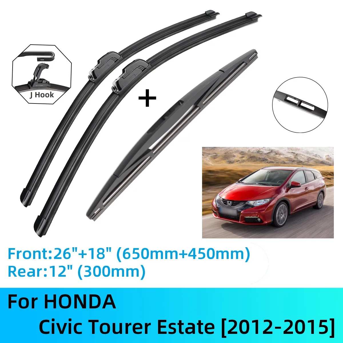 

For HONDA Civic Tourer Estate Front Rear Wiper Blades Brushes Cutter Accessories J U Hook 2012-2015 2012 2013 2014 2015