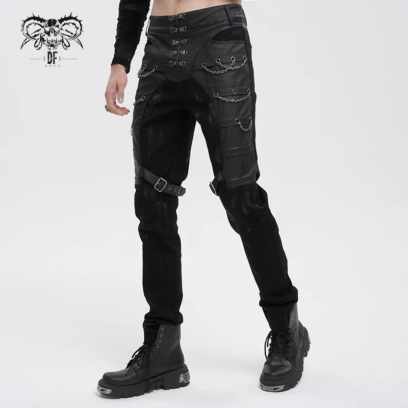 Steel Master Punk Rock Night Club Performance Men's Pants Casual Pants Leather Pants Slim Fit Outdoor Windproof Sports