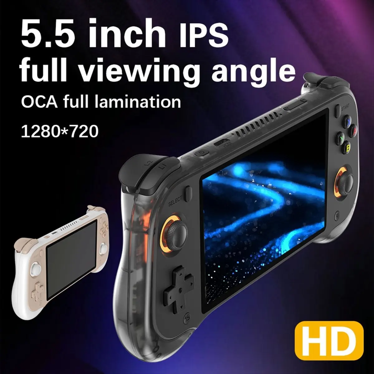 Фото A1643Z H55 Ретро-портативная игровая консоль с 5,5-дюймовым HD IPS экраном, двойным джойстиком Холла, поддерживает более 20 эмуляторов, белая. №3